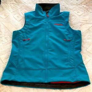 Patagonia Teal Blue Softshell Vest with Orange Accents